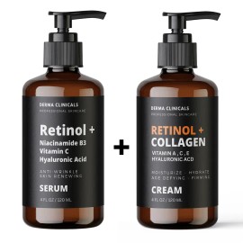 DERMA CLINICALS 2 PK  Retinol, Niacinamide Vita C Hyaluronic Acid Collagen Wrinkle SERUM + CREAM
