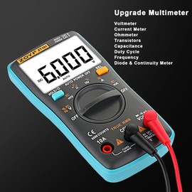 Digital Multimeter, 6000 Counts LCD True-RMS Voltmeter, Voltage Tester for Voltage, Current, Resistance, Frequency, Capacitance, Duty Cycle, Continuity, Diode, Transistors, Electric Voltmeter Tester
