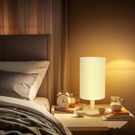 WANKAIX Small Table Lamp for Bedroom - Bedside Lamps for Night Stands, Minimalist Nightstand Light Lamp, Desk Lamps for Living Room, Office, Dorm(Wood Base, 10" Inline Control)