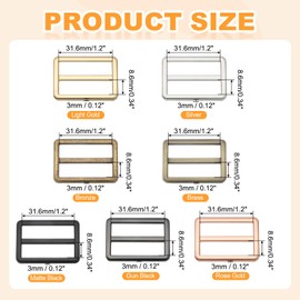 sourcing map 8pcs Flat Metal Slide Buckle, 1.5" Zinc Alloy Adjustable Buckles, Webbing Strap Fastener Tri Glide Adjuster Slider for Bags Backpack Purse Belts, Brass