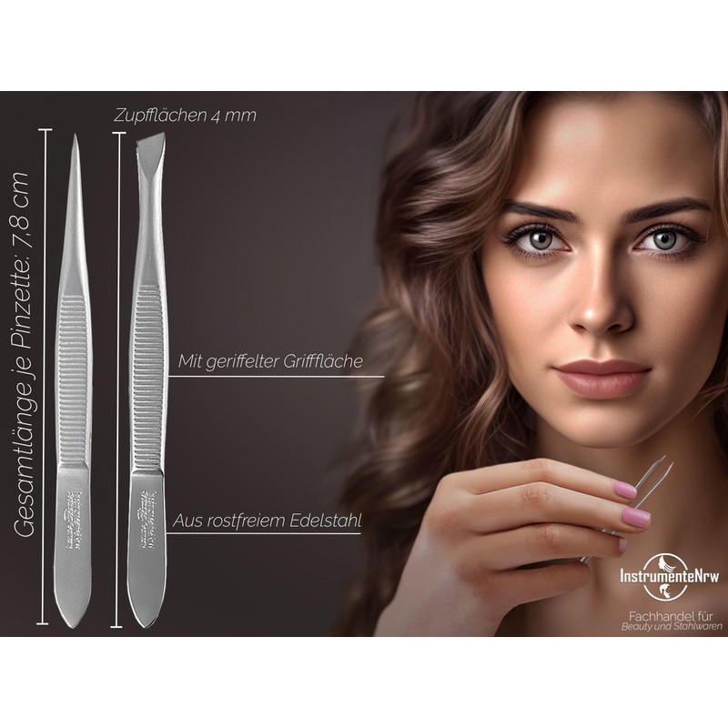 Solingen Professional Tweezers Set Hair Plucking Tweezers 2-Piece Pointed Slanting