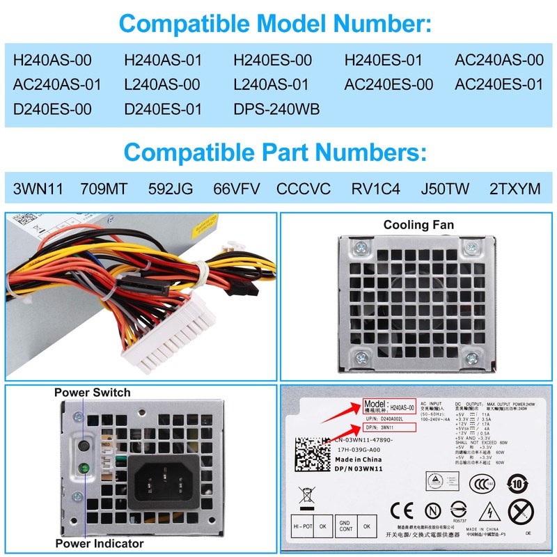 S-Union 240W Power Supply Unit Replacement for Dell OptiPlex 390