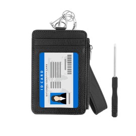 PATIKIL 4.7 x 3.2 x 0.2 Slim PU Leather Card Holder Wallet, 1 Set Small Front Pocket Credit Card Case with Zipper Coin Wallets, ID Window & Keychain Wristlet for Women Men, Black