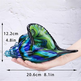 HDCRYSTALGIFTS Large Glass Shell Sculpture Centerpiece Ornament,Hand Blown Glass Sea Conch Figurine Paperweight