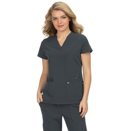 KOI Next Gen Hustle and Heart Women's 3-Pocket Stretch Scrub Top Charcoal 3X-Large