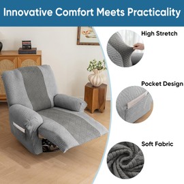 Lavish Cover Jacquard Recliner Chair Cover, Stretch Recliner Slipcover, Lazy Boy Recliner Sofa Protector, Furniture Cover for Pets and Scratches(Recliner,LightGrey+Darkgrey)