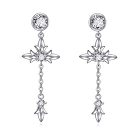 POPLYKE Sterling Silver Cross Drop Dangle Earrings Petite Earring Jewellery for Men Women