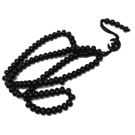 Islam Prayer Tasbih 99 Beads AMN-303 Muslim 8 mm. Rosary Bead Moon Star Decorated Tassels Haj Eid Ramadan Gift (Black)