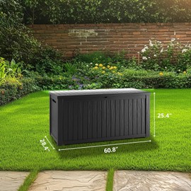 150 Gallon Lockable Deck Box - Waterproof Outdoor Storage Bench for Patio Furniture, All-Weather Resin Storage Chest with UV Protection for Cushions, Garden Tools & Outdoor Essentials (Black)