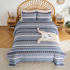 L'IRISDOM Bohemian Quilt Set Queen Size,3 Pieces Paisley Bedspread Coverlet Set, Microfiber Lightweight Boho Bedding Set for All Season 90"x96"