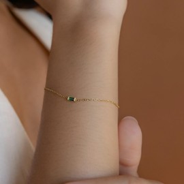 Birthstone Gold Bracelets for Women Dainty 14K Gold Plated Bracelet Stack Stackable Blue Green May Emerald Friendship Bracelets Jewelry Gifts for Mom Best Friend (9.SEPTEMBER Sapphire)