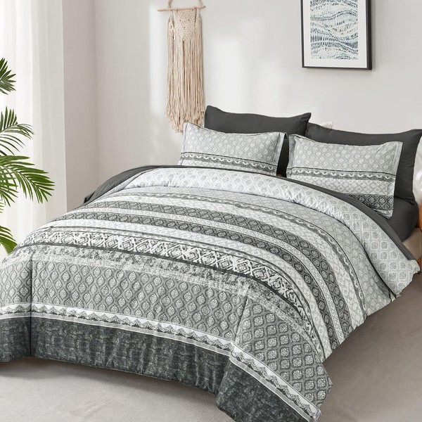 Drucon Boho Comforter Set Queen Size Grey Bohemian Striped 7
