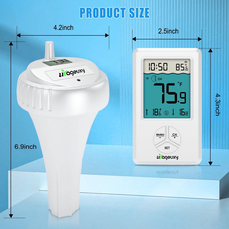 Urageuxy Pool Thermometer Floating Easy Read, IPX8 Wireless Floating Pool