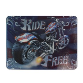 Rivers Edge Products Large 12in x 16in Decorative Tempered Glass Cutting Board, Hypoallergenic, Non Slip, Textured Surface Chopping Board for Kitchen, Biker Motorcycle, Ride Free