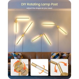 GOEBLESON 38.6 Wall Sconces Set of Two with Remote, Stepless Dimming, 3 Color Temperatures, Plug-in Gold Wall Lights, DIY Rotating Lamp Post, for Bedroom, Living Room, Bathroom, Staircase D09YBP205