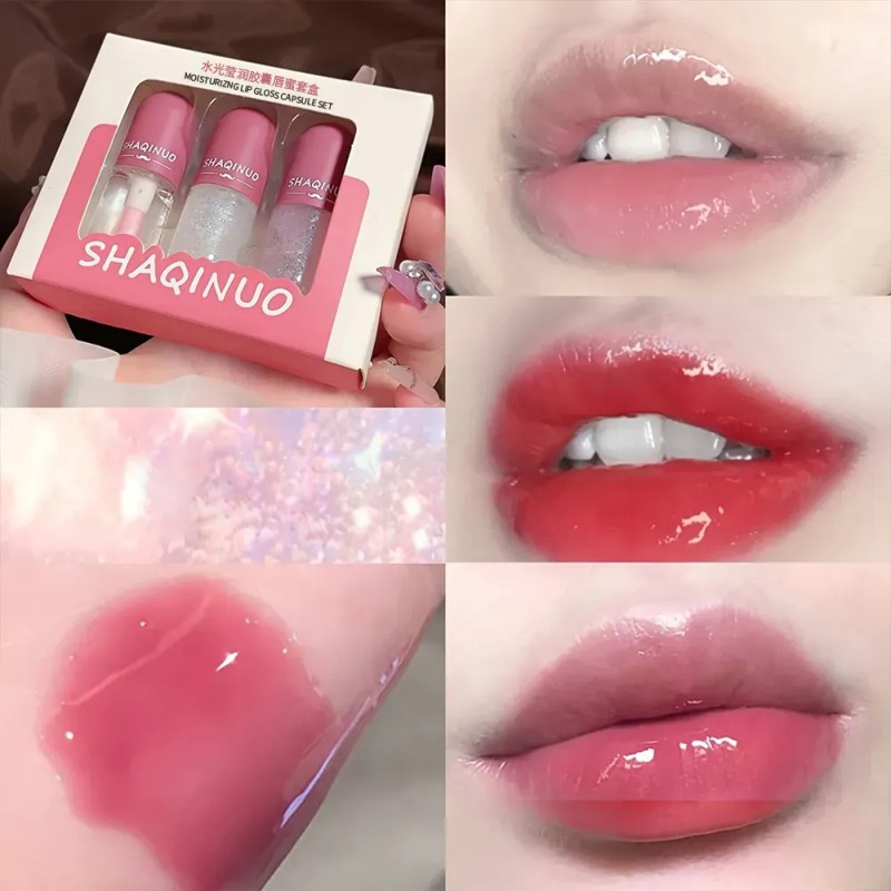 Set De 3 Labiales Glosswater Bálsamo Hidratación Duradera