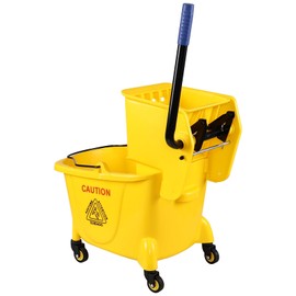 Innouse 25 Quart Plastic Mop Bucket with Side Press Wringer, Commercial Mop Bucket on Wheels, Yellow