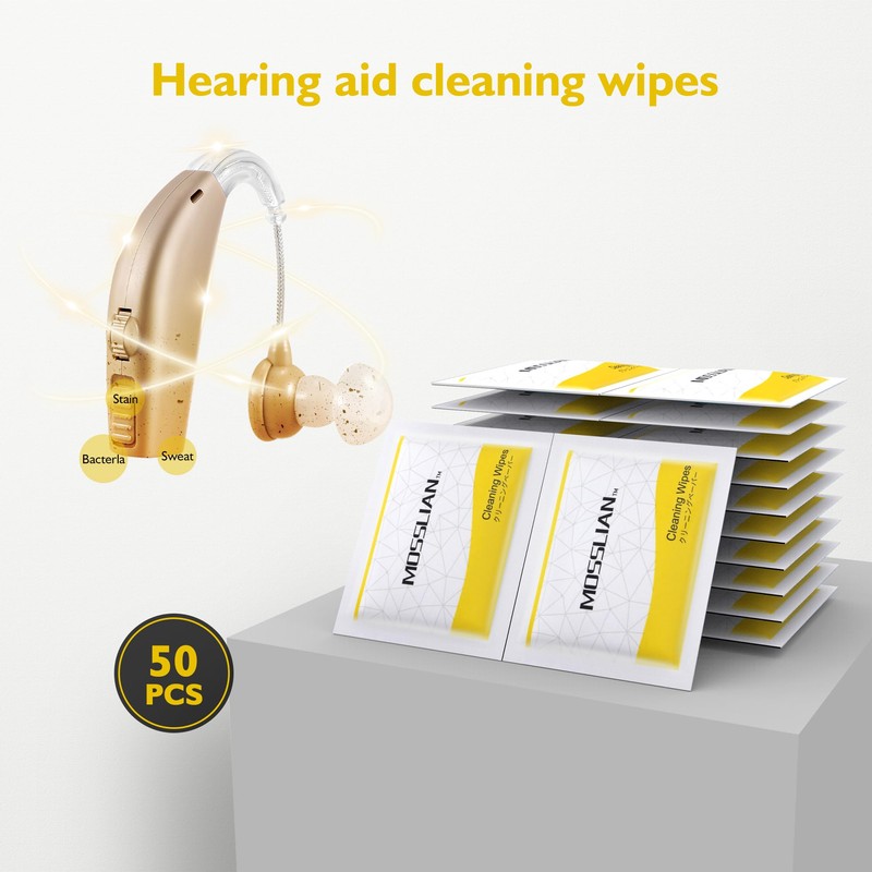 MOSSLIAN 50 Pack Hearing Aid Cleaning Wipes Individually Wrapped,Hearing Aid