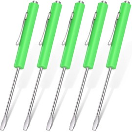 5 Pieces Magnetic Pocket Screwdriver Mini Pocket Screwdriver with Clip Small Slotted Head Screwdriver Tool Set for Home Office Gadgets Repair Tool Mechanics Electricians Technician (Green)