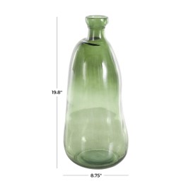 Deco 79 Recycled Glass Abstract Handmade Decorative Vase Curved Ombre Spanish Bottle Centerpiece Vase, Flower Vase for Home Decoration 9" x 9" x 20", Green