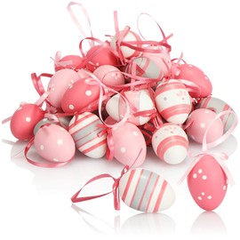 com-four® Easter Eggs in Bright Colours and Designs with Ribbon for Hanging