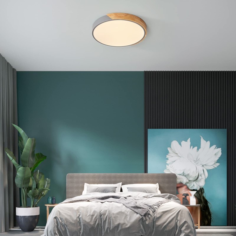 LuFun Dimmable Ceiling Lights,24W Grey Round Modern Wood Flush Mount