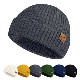 KQueenStar Fisherman Beanie Mens - Winter Knit Beanie Hats Trawler Beanie Tuque Bonnet Cuff Skull Caps for Men
