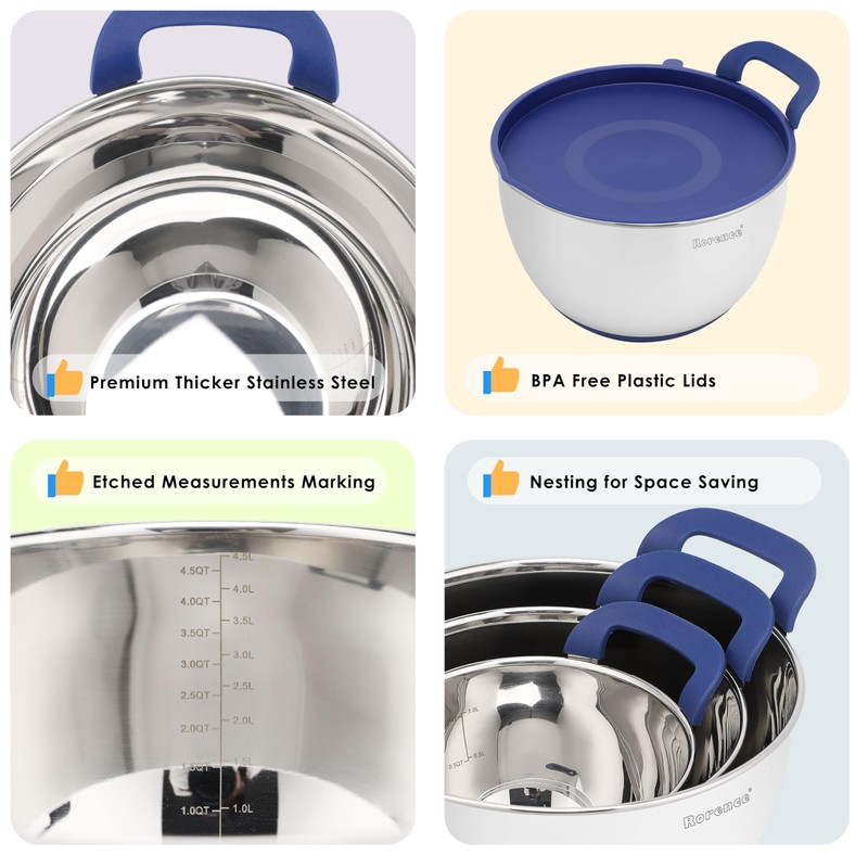Rorence Stainless Steel Mixing Bowls: Stackable Mixing Bowl Set with