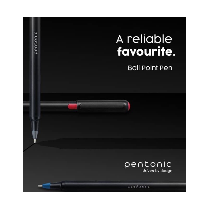 Pentonic Ballpoint Pens In Pen Organizer, Bulk 50 Count, Black