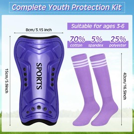 Liliful 4 Pcs Soccer Shin Guards Set for Girl Kids Youth Include 1 Shin Guards & 3 Sport Socks Protective Lightweight Gear Leg Pads Gear for 3-15 Girls Boy Children Teens(Dark Purple,S)