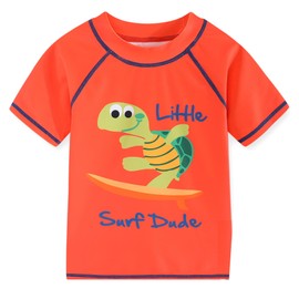 Toddlers Baby Boys' 3-Piece Swimsuit Trunk Rashguard Set and Sun Hat Swimwear Bathing Suit UPF 50+Orange Turtle(2-3T)