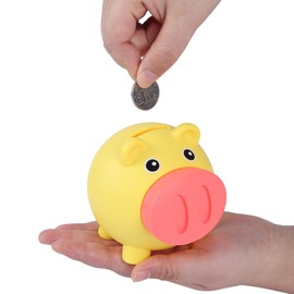 H&W Mini Piggy Bank, Cute Pig Go Oink-Oink, Shatterproof Coin Bank, Great First Money Bank (Yellow)