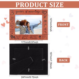 FINGERINSPIRE 3 Years of Marriage Engraved Leather Picture Frame, 5x7 inch 3rd Anniversary Frame Brown Hanging/Tabletop Photo Frame with Flocked Backing Wedding Gift for Birthday Wedding