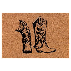 Coir Doormat Front Door Mat New Home Closing Housewarming Gift Cowboy Cowgirl Boots (24" x 16" Small)