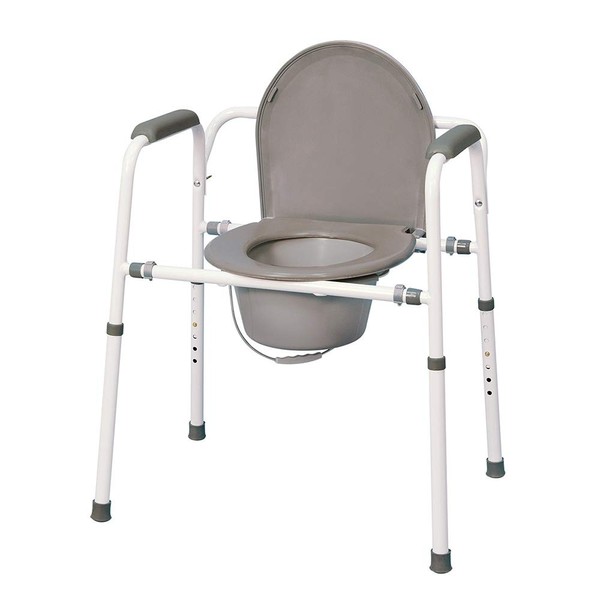 MedPro Homecare Commode Chair with Adjustable Height, Convenient and Safer Toilet Alternative, Durable and Rust Resistant, 7 Height Adjustments, Molded Plastic Armrests, Gray