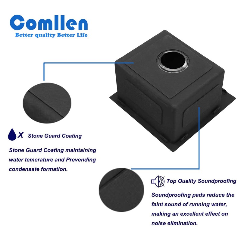 Comllen 15”x15” Black Drop In Bar Sink, Stainless Steel Small