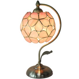 Bieye L10836 Tiffany Style Stained Glass Flower Petal Table Lamp with Brass Base for Home Décor (Pink, 8“ Flower Ball)