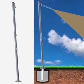 Shade Sail Poles,Height-Adjustable Sun Shade Poles,Double-fold Pulley Sun Sail Poles for Patio Lawn Garden Deck Playground Backyard(1 Pole,Silver)