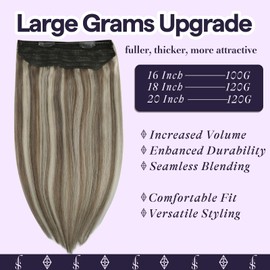 Fshine Wire Hidden Hair Extensions Light Brown Highlighted Butter Blonde Invisible Wire Hair Extensions Fish Line Long Straight Hair Extensions Clip in Hair Extensions Real Human Hair 20 Inch 120G