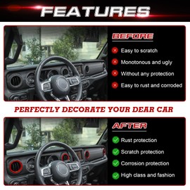 x xotic tech Dashboard Air Conditioner Vent Ring Cover Trim Compatible with Jeep Wrangler JL/JLU 2018-2023 & Gladiator JT Truck 2020-2023, Dash Air Vent AC Outlet Sticker (Red, 4Pcs)