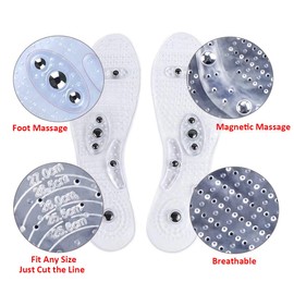 Simoda Plantillas de masaje, terapia magnética de acupresión, antifatiga, alivio del dolor, lavables y cortables, 2 pares, Transparente, Small