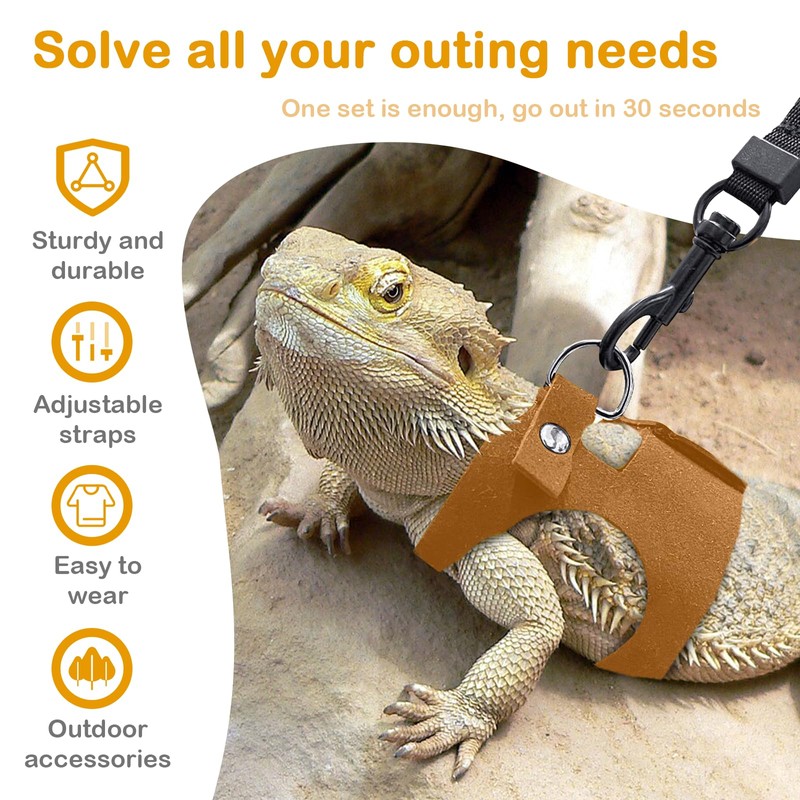 Bearded Dragon Leash and Harness Set - 3-Size Adjustable Soft