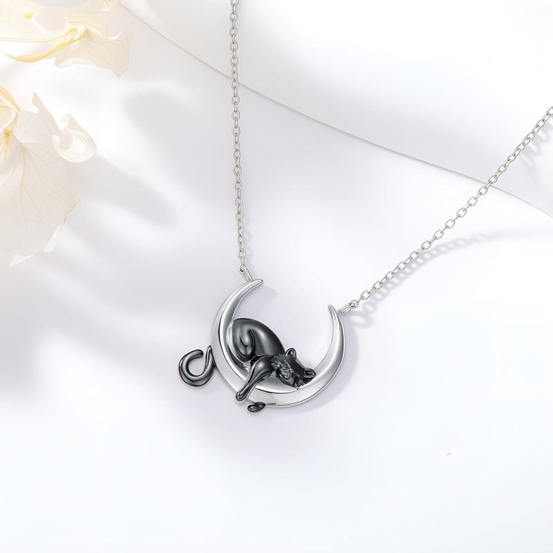 SLIACETE Black Cat Moon Necklace Black Cat Pendant Necklace Gift