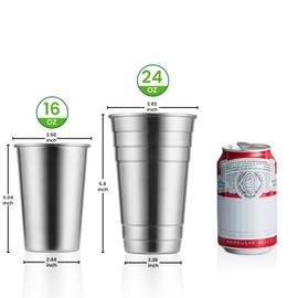 MEWAY Premium Stainless Steel Cups 24 oz Pint Cup Tumbler (16 Pack) - Premium Metal Cups - Stackable Durable Cup，Chilling Beer Glasses, for Travel, Outdoor, Camping, Everyday
