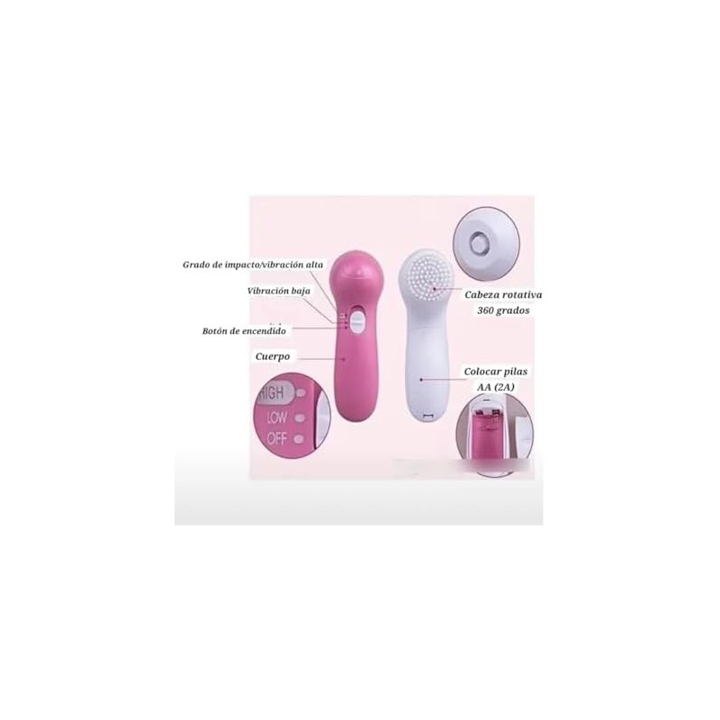 Cepillo Limpiador Facial 5 en 1 Eléctrico Rosa MS FASHION