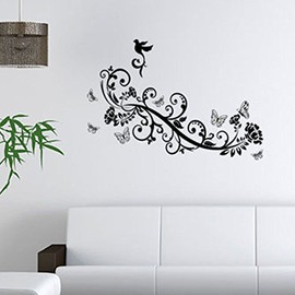 WALPLUS Animal Butterflies Birds Wall Stickers for Kids Rooms - Nursery Decor, Peel and Stick Wall Decals, Removable Vinyl Art for Bedroom, Playroom, Classroom (30x60cm, Black)