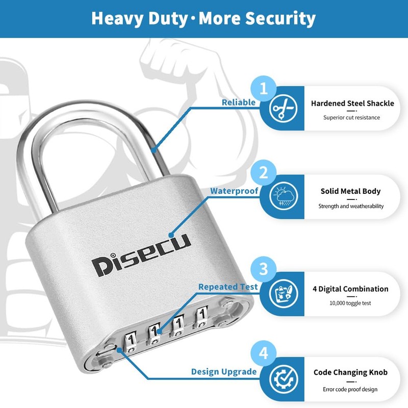 1 Pack disecu Heavy Duty 4 Digit Combination Lock, Anti-Error