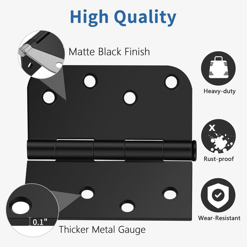 3 Pack Matte Black Door Hinges 4 Inch, Exterior Door
