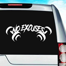 No Excuses Dumbbells Bodybuilding Vinyl Decal Sticker Bumper Cling for Car Truck Window Laptop Wall Cooler Tumbler | Die-Cut/No Background | Multi Sizes/Colors, 20-inch, Black