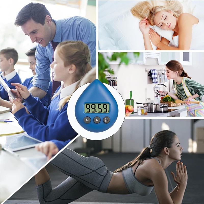 Xdealcozyxc Digital Shower Timer, Bathroom Clock Water Drop Shape, Blue
